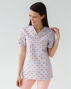 Медицинская рубашка женская Топаз принт лисички персиковые